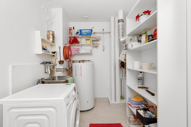 A basement laundry room.