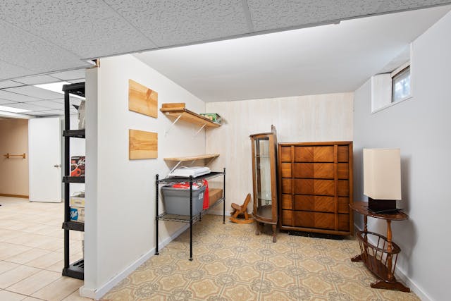 A basement room with a sauna.