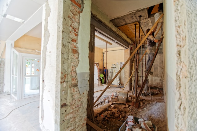 A team of people remodeling a home