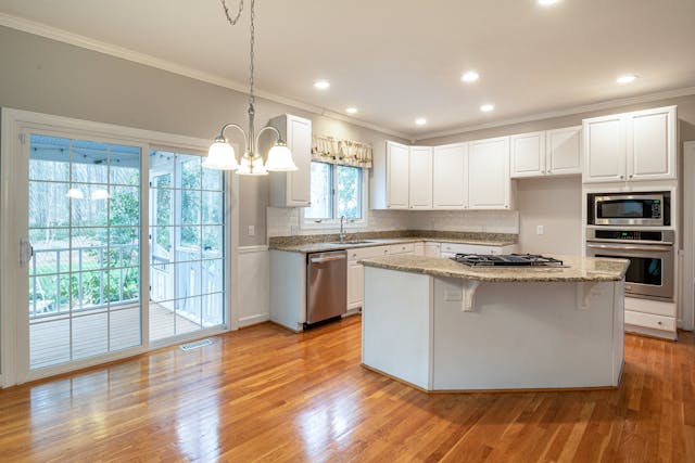 A kitchen brown wooden flooring