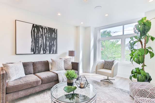 A sun lit white living room